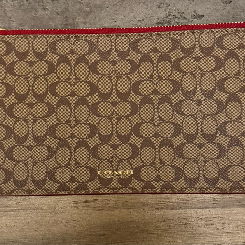Coach Signature Brown and Red Pouch